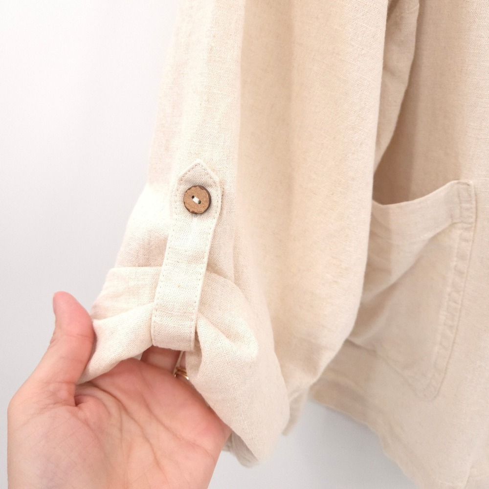 J. Jill Zip Up Linen Hoodie Jacket Womens 3X Beige Blend‎ Roll Tab Sleeve - Picture 3 of 9